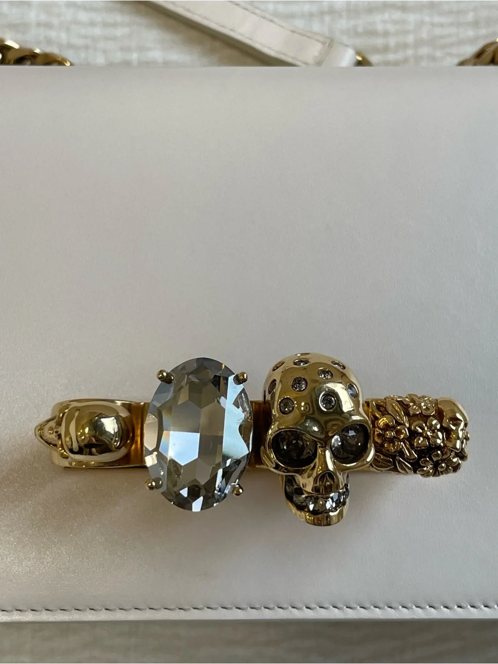 Alexander McQueen Knuckle Jeweled Satchel Shoulder Bag Swarovski Crystal Skull